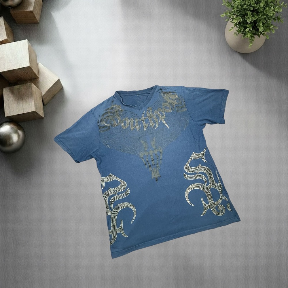 Southpole Vintage Y2K Tribal Graphic T-Shirt Blue Mall Goth Streetwear XL